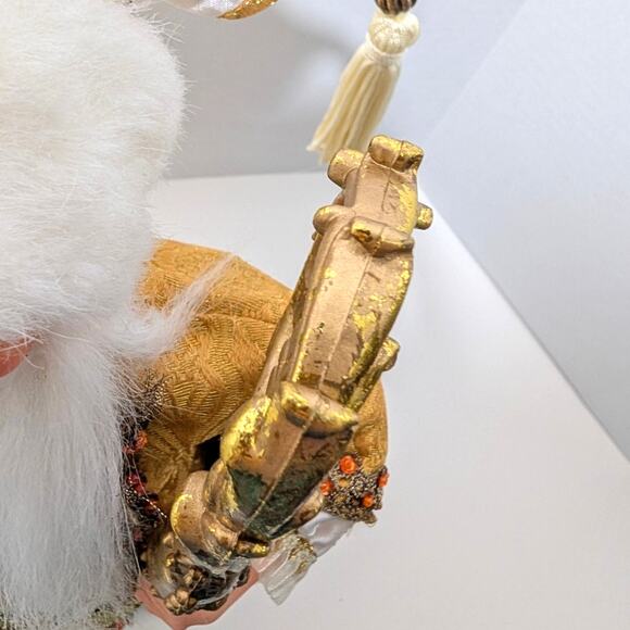 Gold Victorian Santa Standing 16.5" Bag of Gifts Staff Boots Orange Beaded Trim - Picture 8 of 16